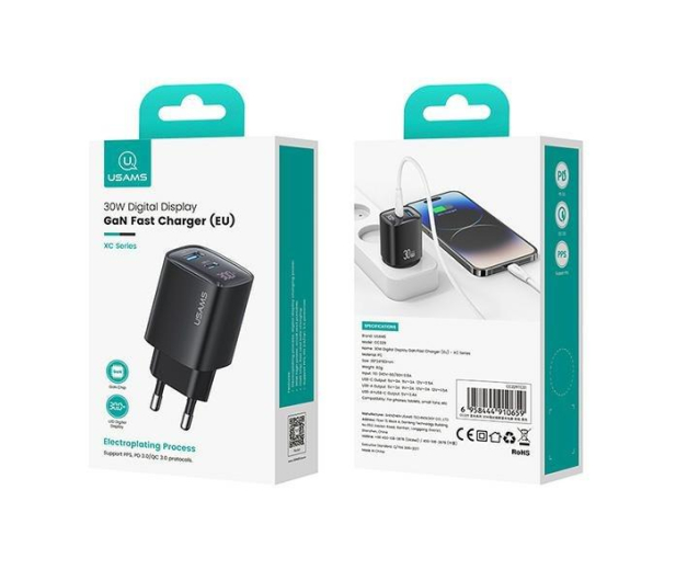 USAMS 30W GaN USB-C/USB-A Fast Charging XC czarna - 1471727 - zdjęcie 3
